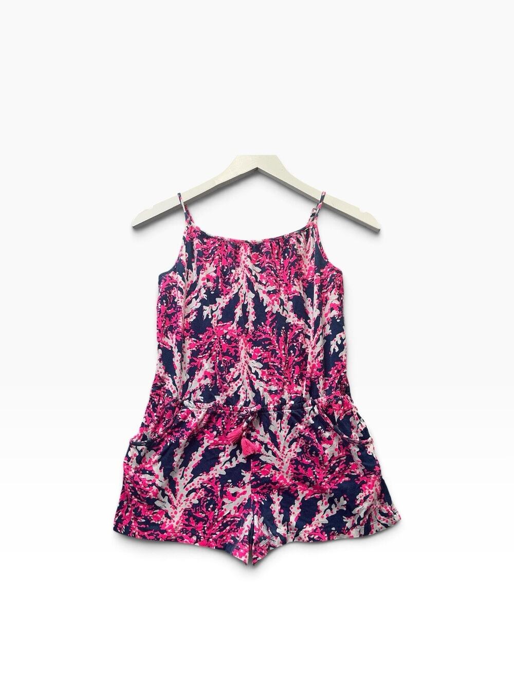 Lilly Pulitzer Girls Size XL (12-14) Floral Cotton Romper Square Neck Pockets